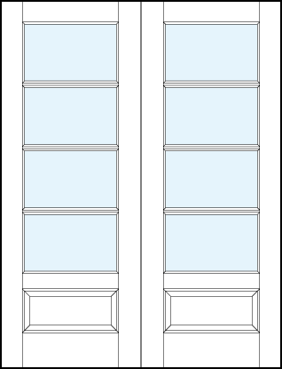 pair of interior glass french doors with four horizontal true divided lites and raised bottom panel