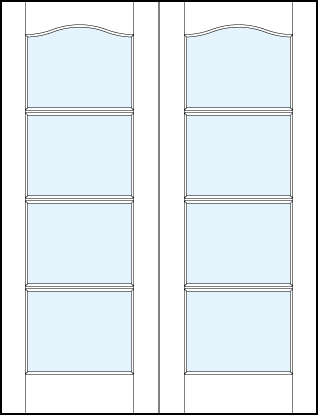 pair of interior glass french doors with four horizontal true divided lites and cathedral arch top