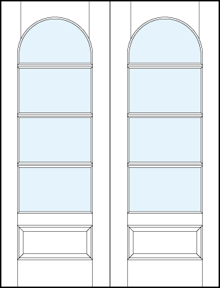 pair of interior glass french doors with four horizontal true divided lites, half circle top and bottom panel