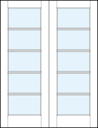 pair of modern interior glass french doors with five horizontal true divided lites