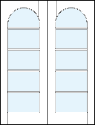pair of modern interior glass french doors with five horizontal true divided lites and radius arch top