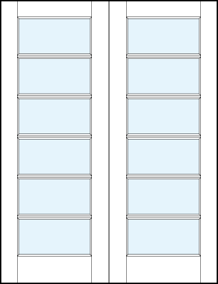 pair of glass center modern interior french doors with six horizontal true divided lites