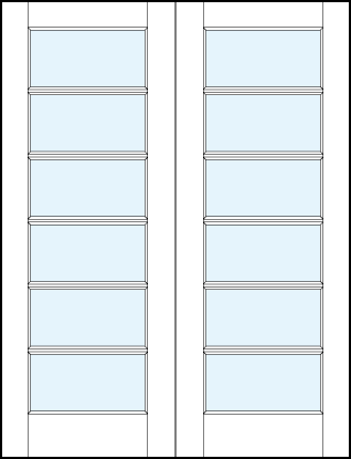 pair of glass center modern front entry french doors with six horizontal true divided lites