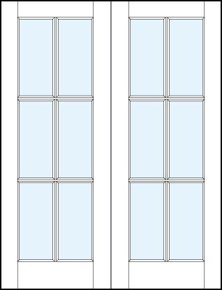 pair of glass center modern interior french doors with center-cross true divided 6 lites