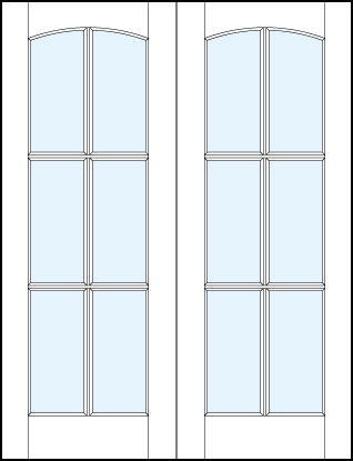 pair of custom front entry glass french doors with 6 true divided lites and curved arch top