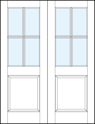 pair of interior glass panel doors with medium raised bottom panel and center cross true divided lites 