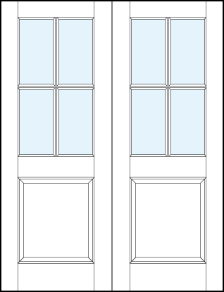 pair of front entry glass panel doors with medium raised bottom panel and center cross true divided lites 