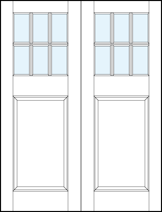 pair of interior glass panel doors with glass small top panel with crossing true divided lites making six sections