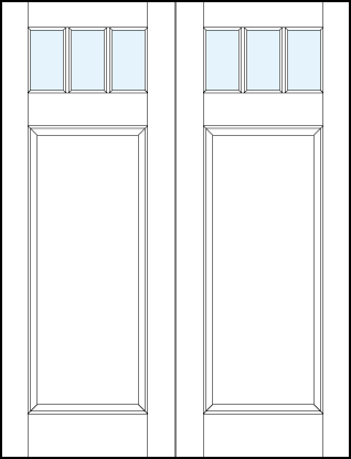 pair of interior glass panel doors with glass panel at top with dual vertical true divided lites