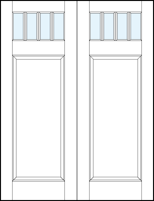 pair of interior glass panel doors with glass panel at top with three vertical true divided lites