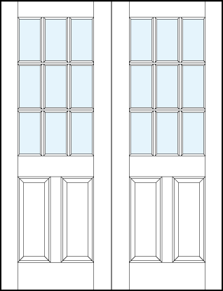 pair of interior glass panel doors with dual bottom raised panel and nine section true divided lites