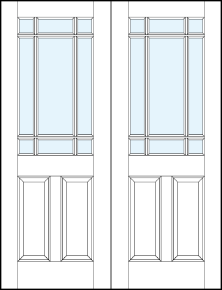 pair of front entry glass panel doors with dual bottom raised panel and outside border true divided lites