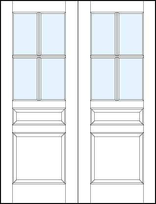 pair of interior panel doors with glass and bottom and small center raised panels and cross true divided lites