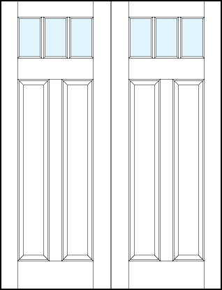 pair of front entry panel doors with glass up top and tall dual bottom panels and two small true divided lites