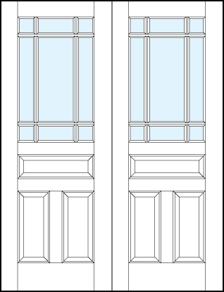 pair of interior panel doors with glass top, dual bottom and center raised panels & outer border true divided lites