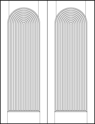 pair of stile and rail art deco custom interior doors with radius top vertical tambour 