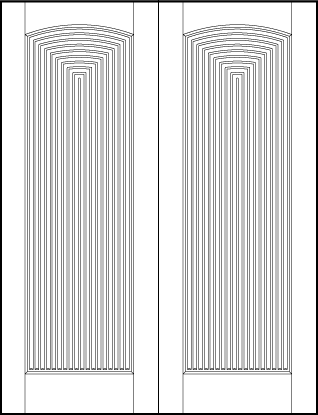 pair of stile and rail art deco custom interior doors with forced perspective curved top vertical tambour