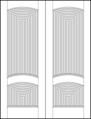 pair of stile and rail art deco custom interior doors with two forced perspective vertical tambour arched panels