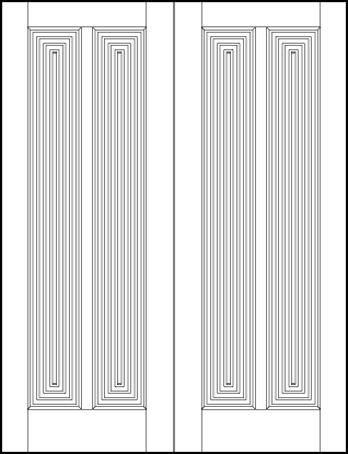 pair of stile and rail art deco custom interior doors with two vertical forced perspective tambour panels