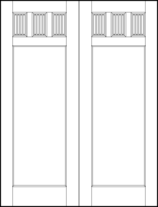 pair of stile and rail custom interior doors with three top square vertical tambour panels and bottom large panel