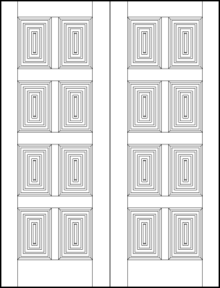 pair of custom art deco interior doors with eight forced perspective tambour panels in two columns