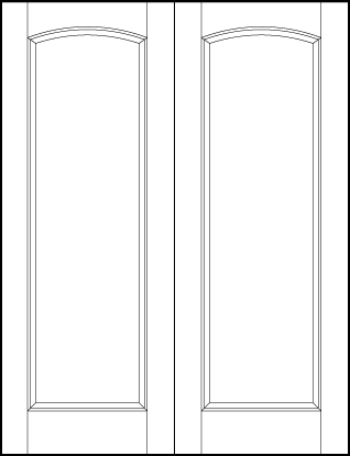 pair of interior custom panel doors with sunken central rectangle panel and curved top arch