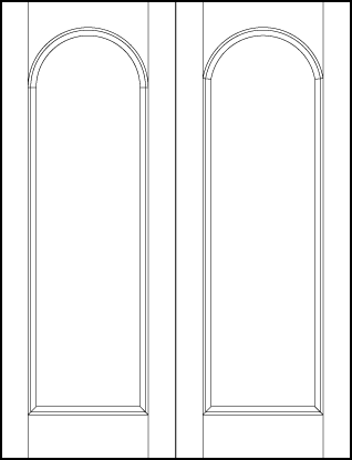 pair of interior custom panel doors with sunken central rectangle panel and half circle top arch panel