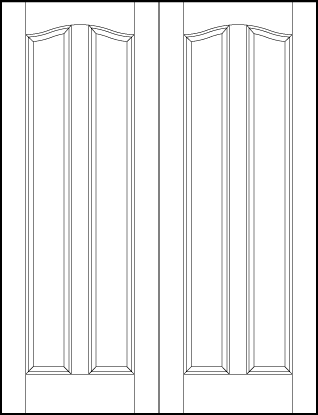 pair of front entry custom panel doors with two sunken rectangle panels and slight arch top