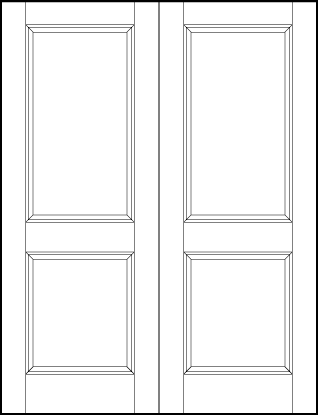pair of interior custom panel doors with two sunken panels, one rectangle on top and one square on bottom