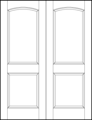 pair of interior custom panel doors with two sunken panels, one rectangle and arch on top and one square on bottom