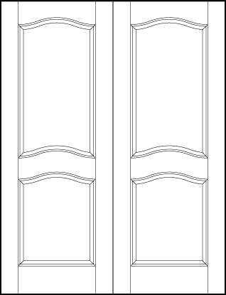 pair of front entry custom panel doors with rectangle panel on top and small square on bottom all with arches