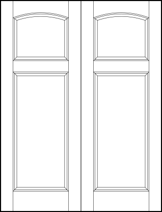 pair of stile and rail interior door with top square with curved arch and bottom rectangle sunken panels