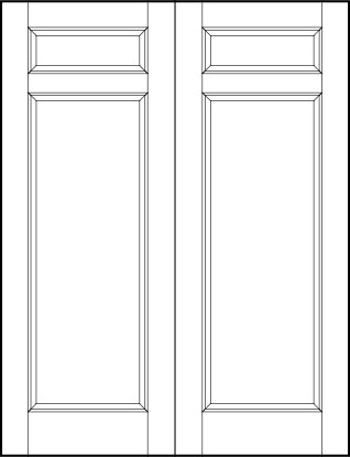 pair of stile and rail interior door with small top horizontal rectangle and large bottom rectangle sunken panels