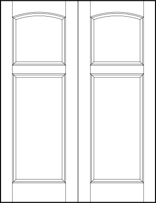 pair of stile and rail interior door with top square with arch and large bottom rectangle sunken panels