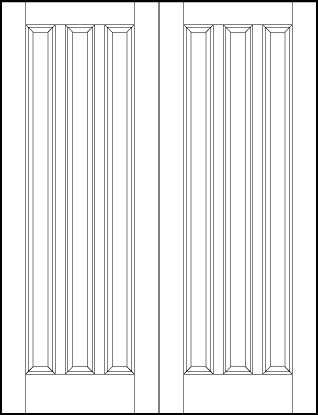 pair of stile and rail front entry door with three tall sunken vertical rectangles