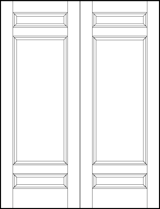 pair of stile and rail front entry door with sunken panels two horizontal rectangles on edges and large panel in center
