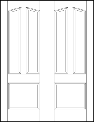 pair of stile and rail interior doors with large bottom square and two curved rectangle sunken top panels