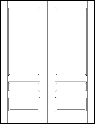 pair of stile and rail interior doors with sunken bottom medium horizontal rectangle, small center, and top sunken panels