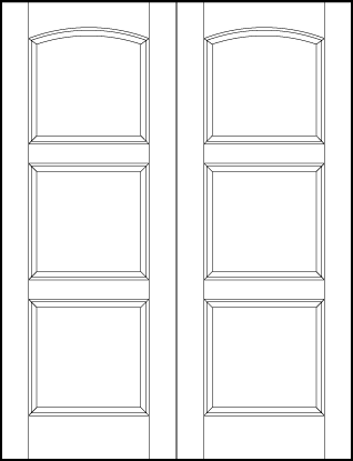 pair of stile and rail front entry doors with three sunken square panels with top curved arch