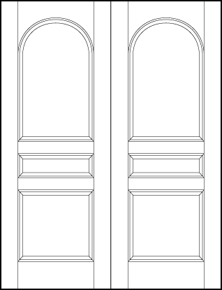 pair of stile and rail interior doors with half-circle top panel and two horizontal sunken panels
