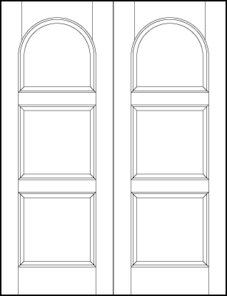 pair of interior flat panel doors with three square sunken panels with half circle top