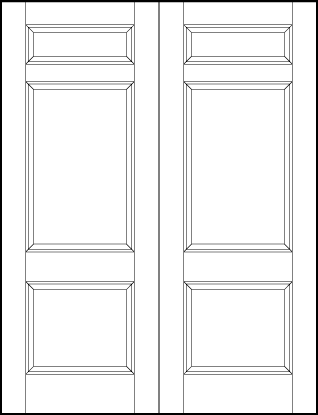 pair of interior flat panel doors with small top rectangle, large center, and medium square bottom sunken panels