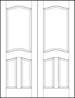 pair of interior flat panel doors with parallel bottom rectangle and top large rectangle sunken arched panels