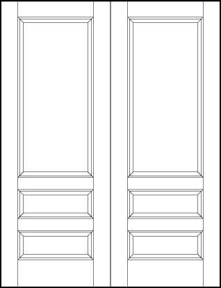 pair of interior flat panel door with parallel bottom horizontal rectangles and top large rectangle sunken panels