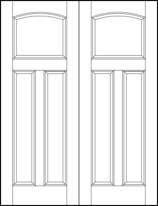 pair of front entry flat panel doors with curved arch top square and sunken vertical tall bottom rectangles