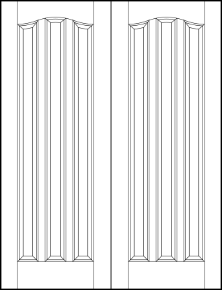 pair of interior flat panel doors with three tall vertical rectangles with slight arched top