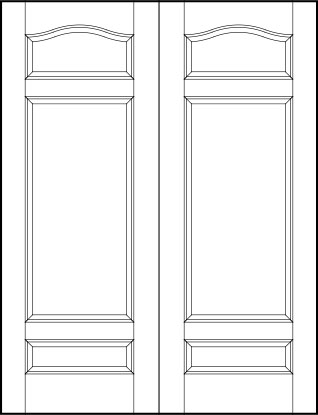 pair of interior flat panel doors with curved top horizontal top and bottom rectangles with center sunken panel