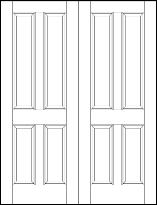 pair of interior flat panel door with two tall top and two medium vertical sunken rectangle panels