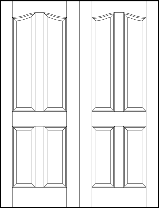 pair of interior flat panel doors with two tall arch top and two medium vertical sunken rectangle panels
