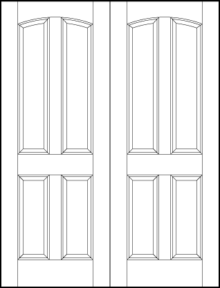 pair of front entry flat panel doors with two top curved vertical sunken panels and two bottom sunken panels